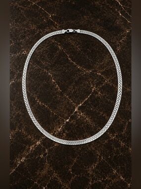 Reversible Vintage Italy Sterling Silver Herringbone Mens Womens Chain Necklace